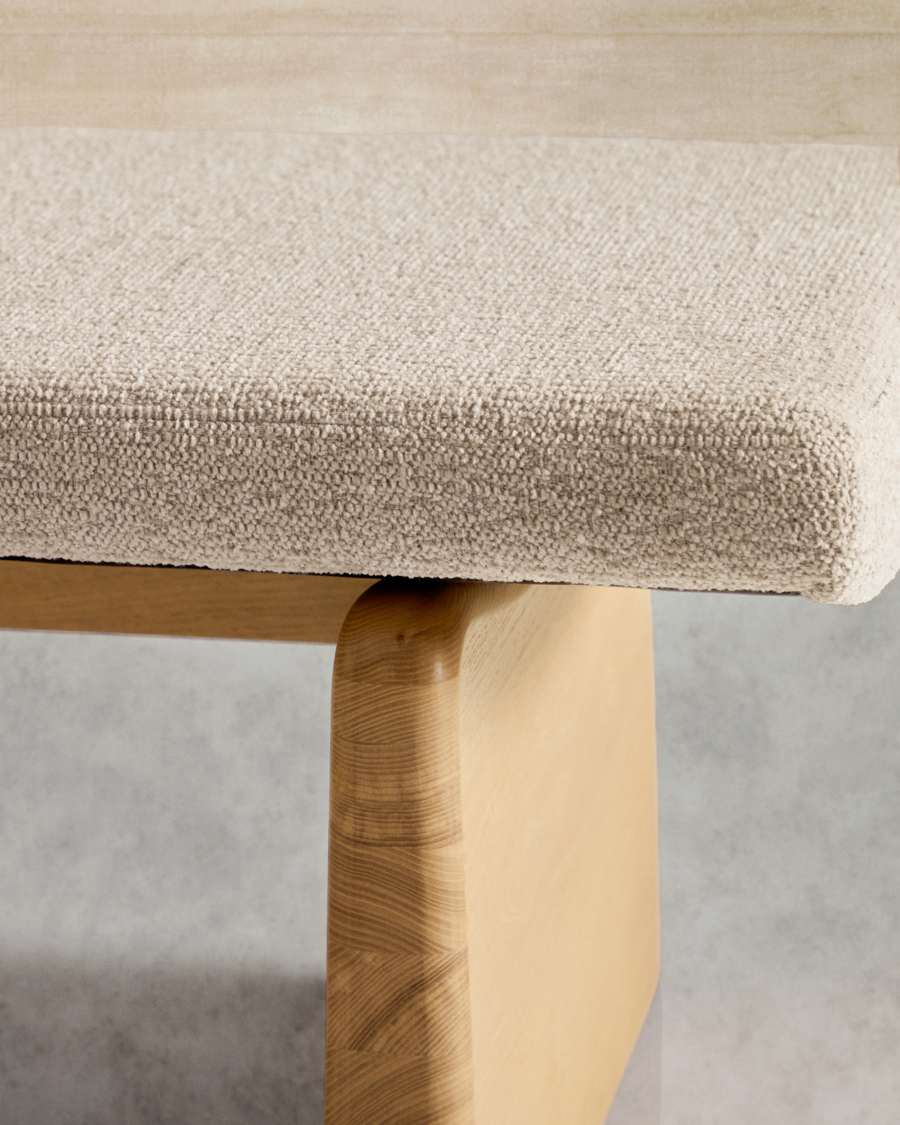 Polsterbank Japandi Beige Chenille Eschenholz Natur 150 cm