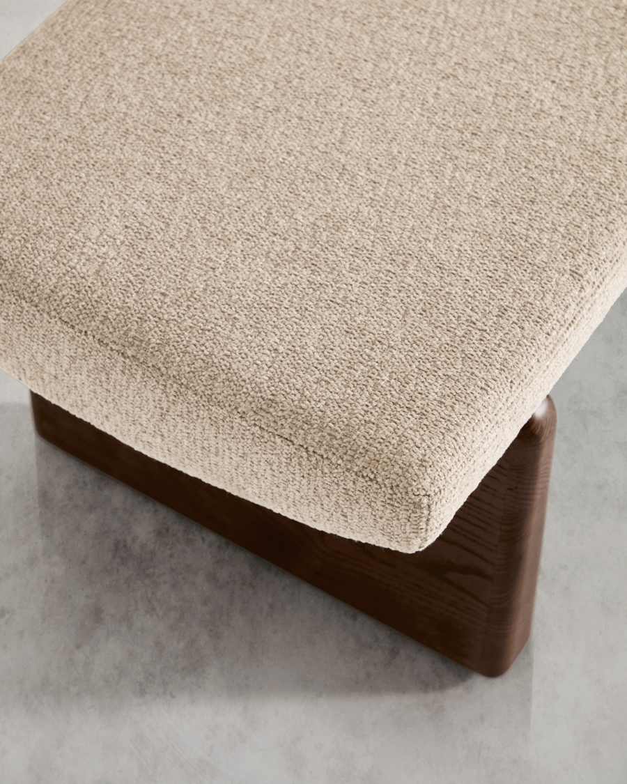 Japandi Polsterbank Beige Chenille Eschenholz Walnuss 150 cm