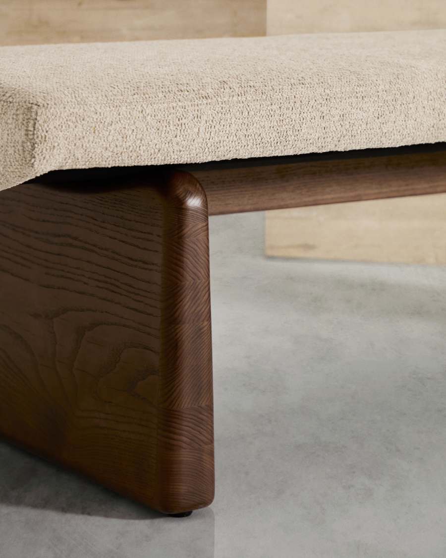 Japandi Polsterbank Beige Chenille Eschenholz Walnuss 150 cm