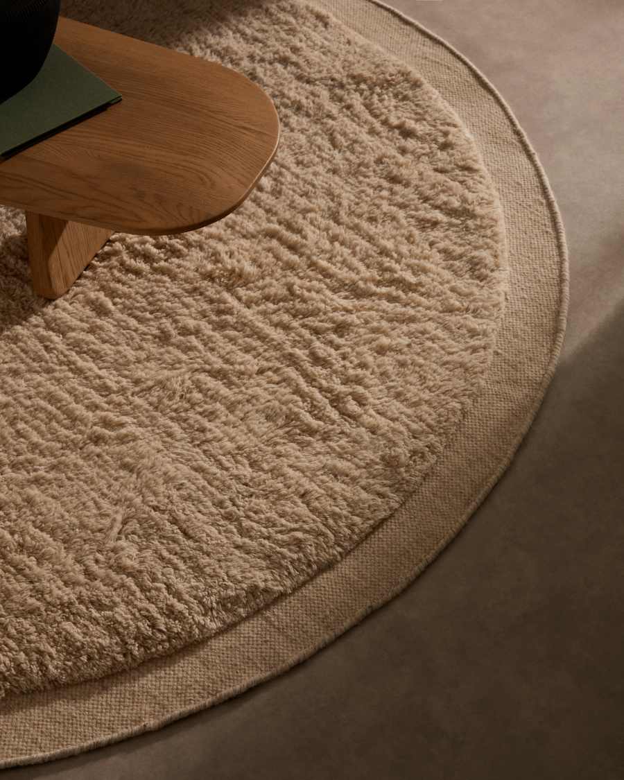 Runder Teppich Japandi Wolle Weiß 200 cm