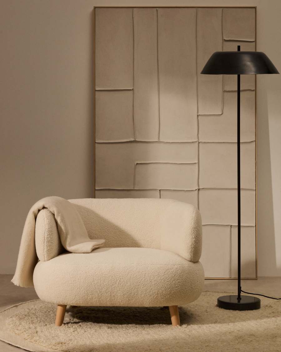 Sessel Japandi Ecru Bouclé Buche 90 cm