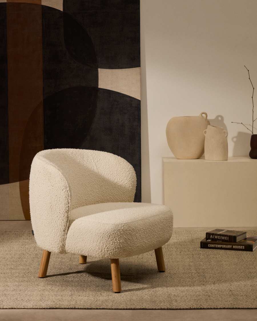 Sessel Japandi Weiß Schaffell Buche