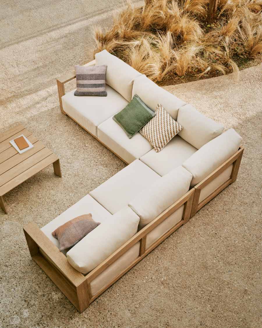Ecksofa Japandi Akazienholz Hell 5-Sitzer