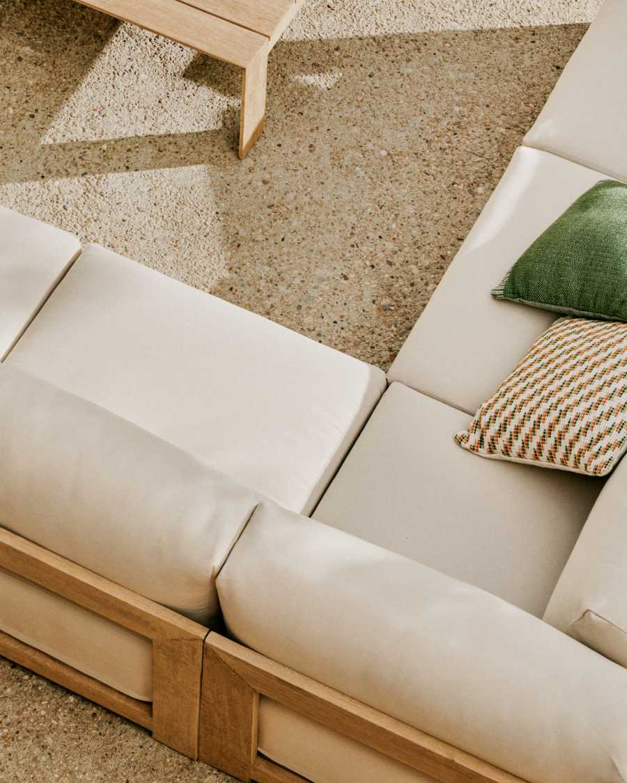 Ecksofa Japandi Akazienholz Hell 5-Sitzer
