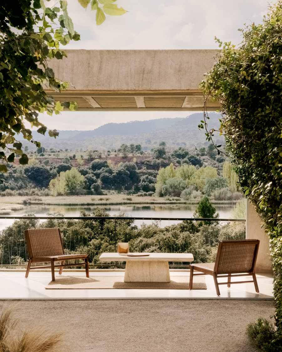 Sessel Japandi Teakholz Rattan