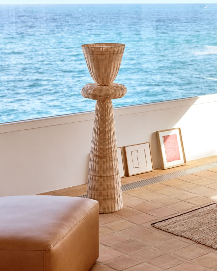 Skulpturale Rattan Japandi Stehlampe