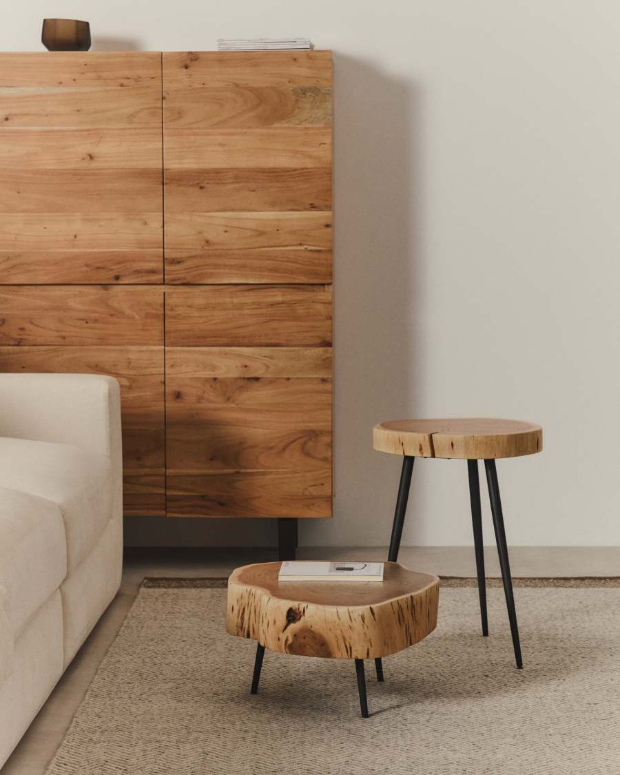 Couchtisch Japandi Akazienholz Gebleicht Stahl 49 cm