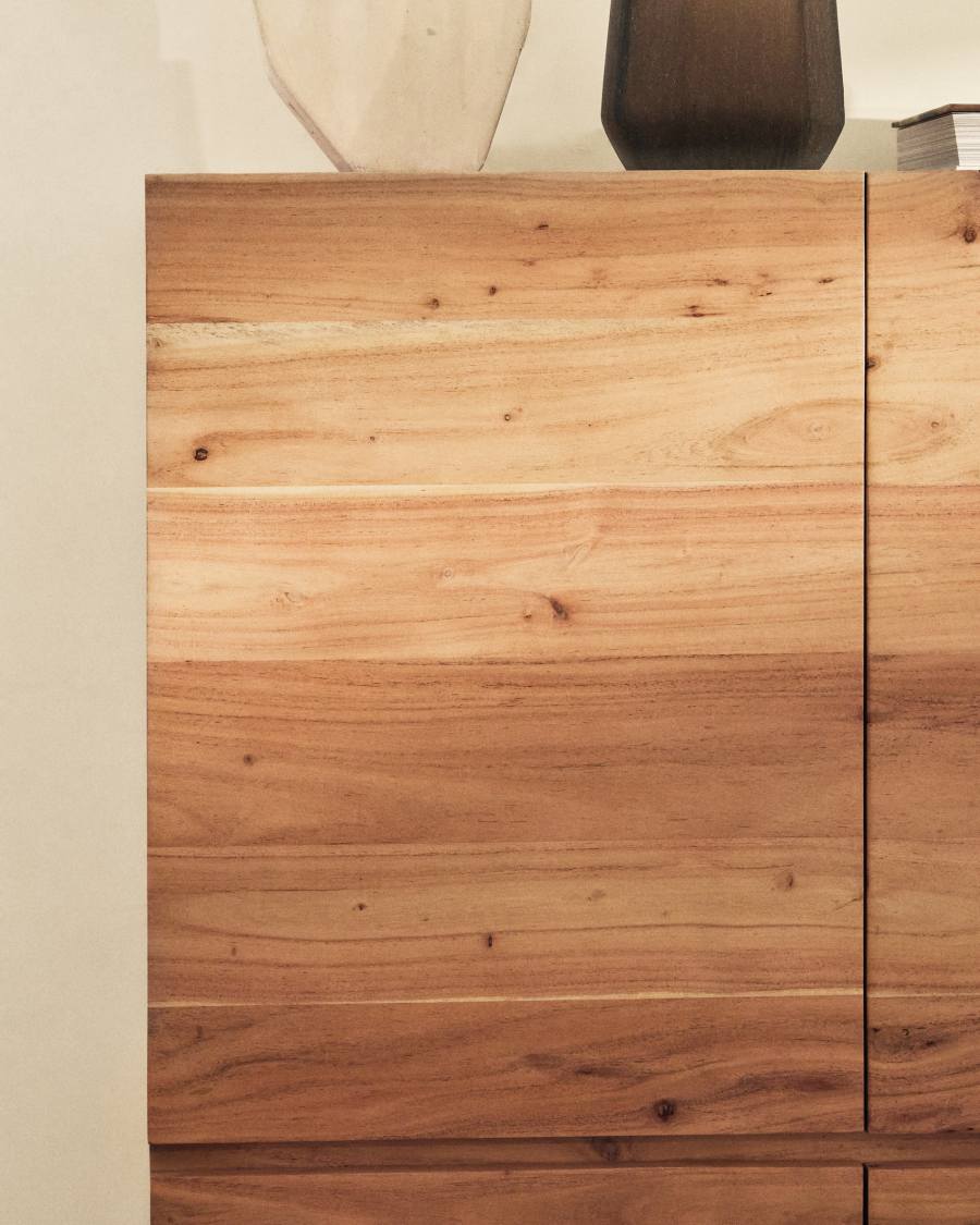 Highboard Japandi Akazienholz Gebleicht Stahl 4 Türen 100x155 cm