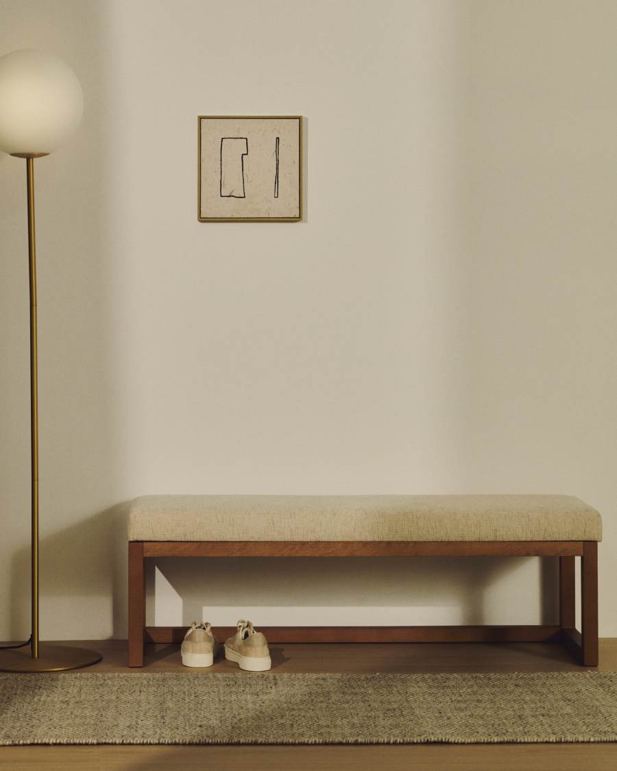 Sitzbank Japandi Beige Chenille Buchenholz Nussbaum