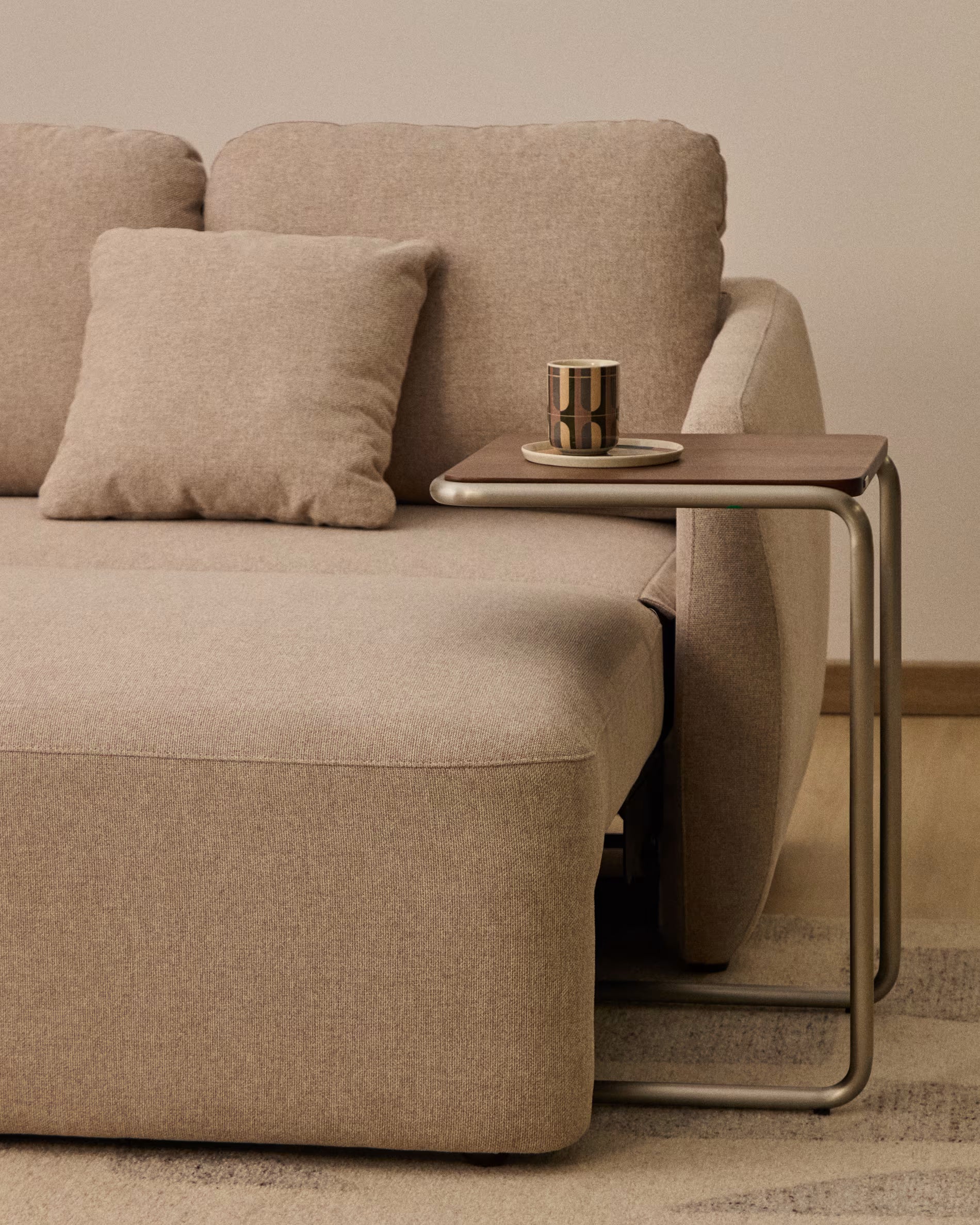 Bettsofa Japandi Beige Chenille 3-Sitzer