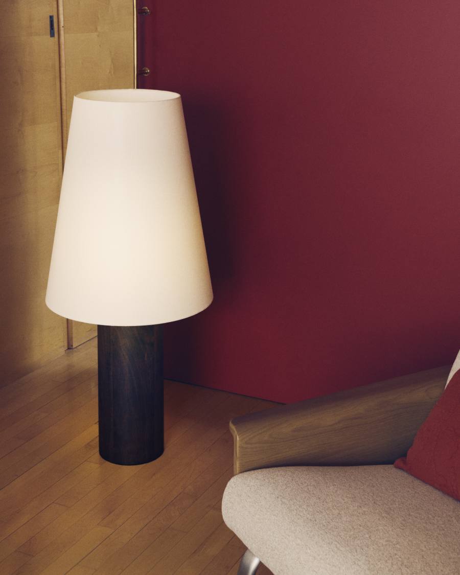 Stehlampe Japandi Gummibaumholz Dunkel