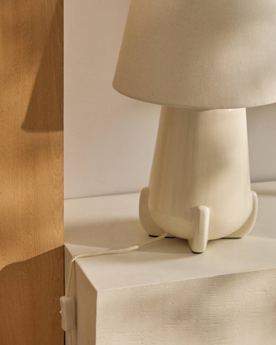 Tischlampe Japandi Keramik Ecru Glänzend