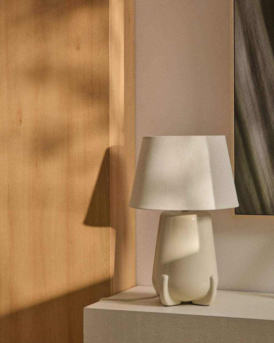 Tischlampe Japandi Keramik Ecru Glänzend