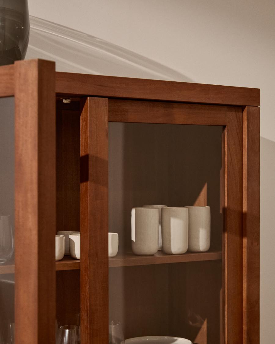 Vitrine im Japandi-Stil aus Akazienholz 110x185 cm