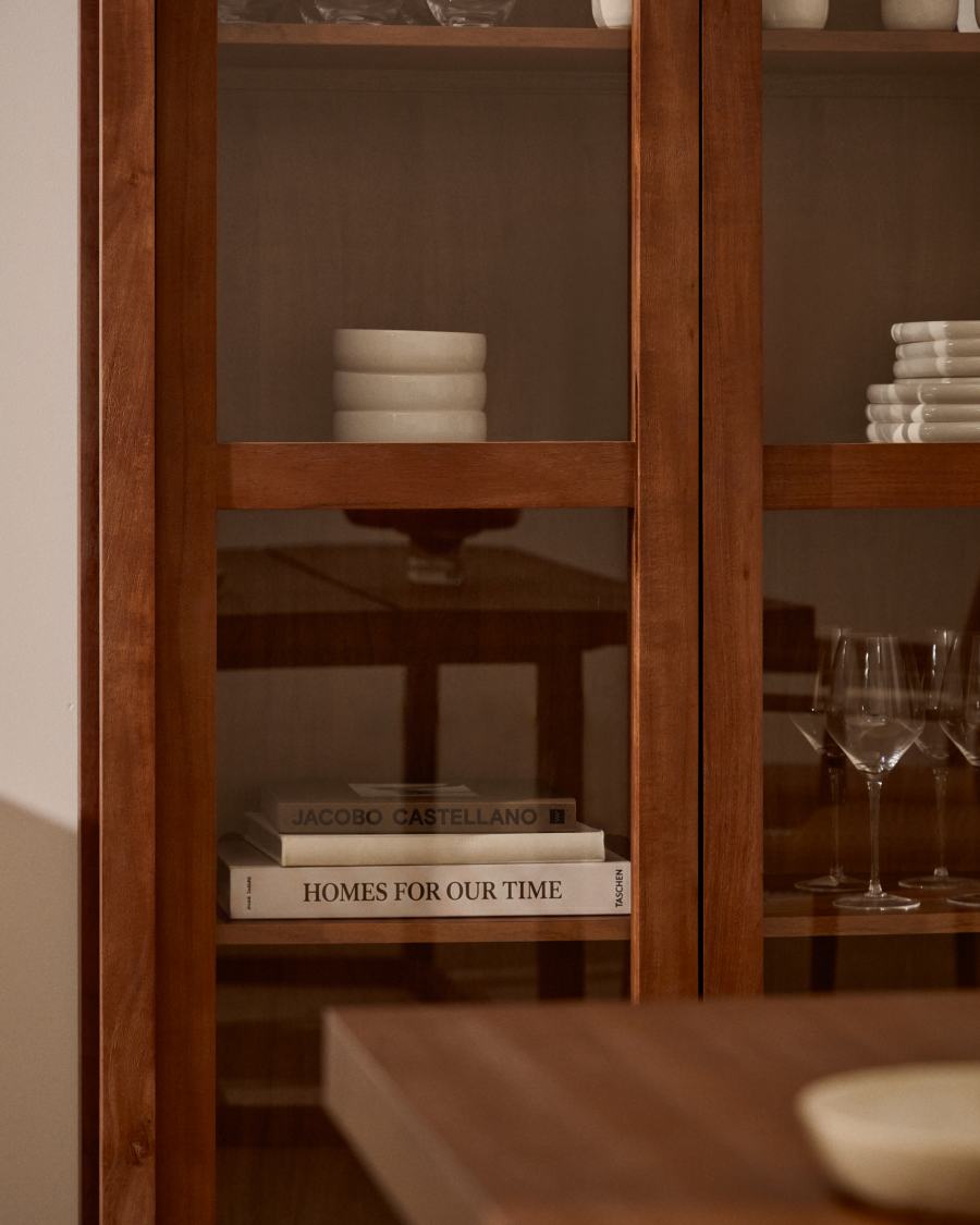 Vitrine im Japandi-Stil aus Akazienholz 110x185 cm