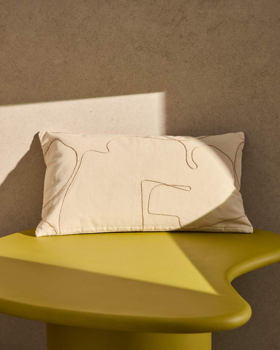 Kissenbezug Japandi Ecru Baumwolle Stickerei Beige 30x50 cm