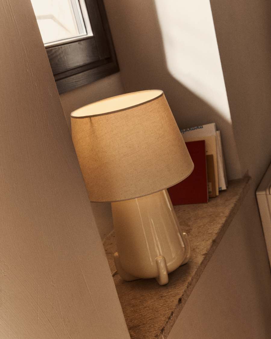 Tischlampe Japandi Keramik Ecru Glänzend