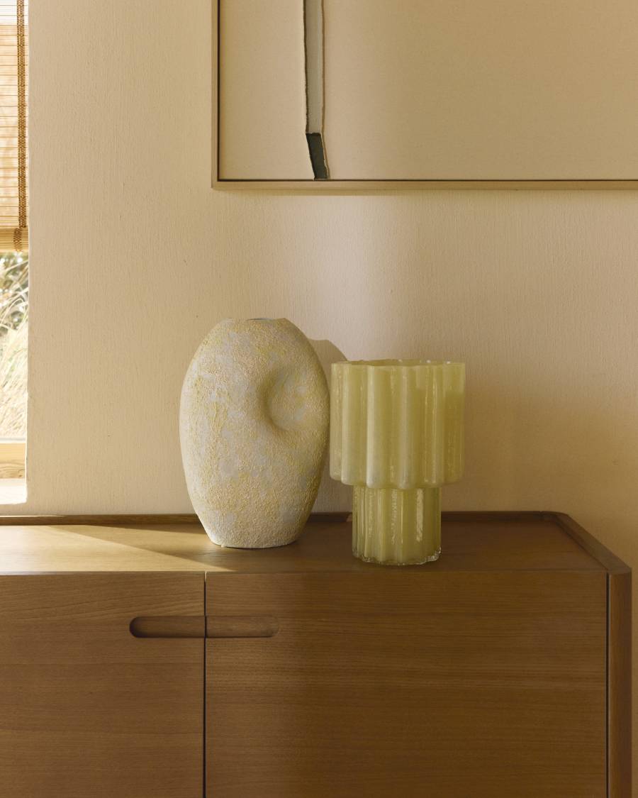 Japandi Vase Ecru Gelb Keramik 32 cm