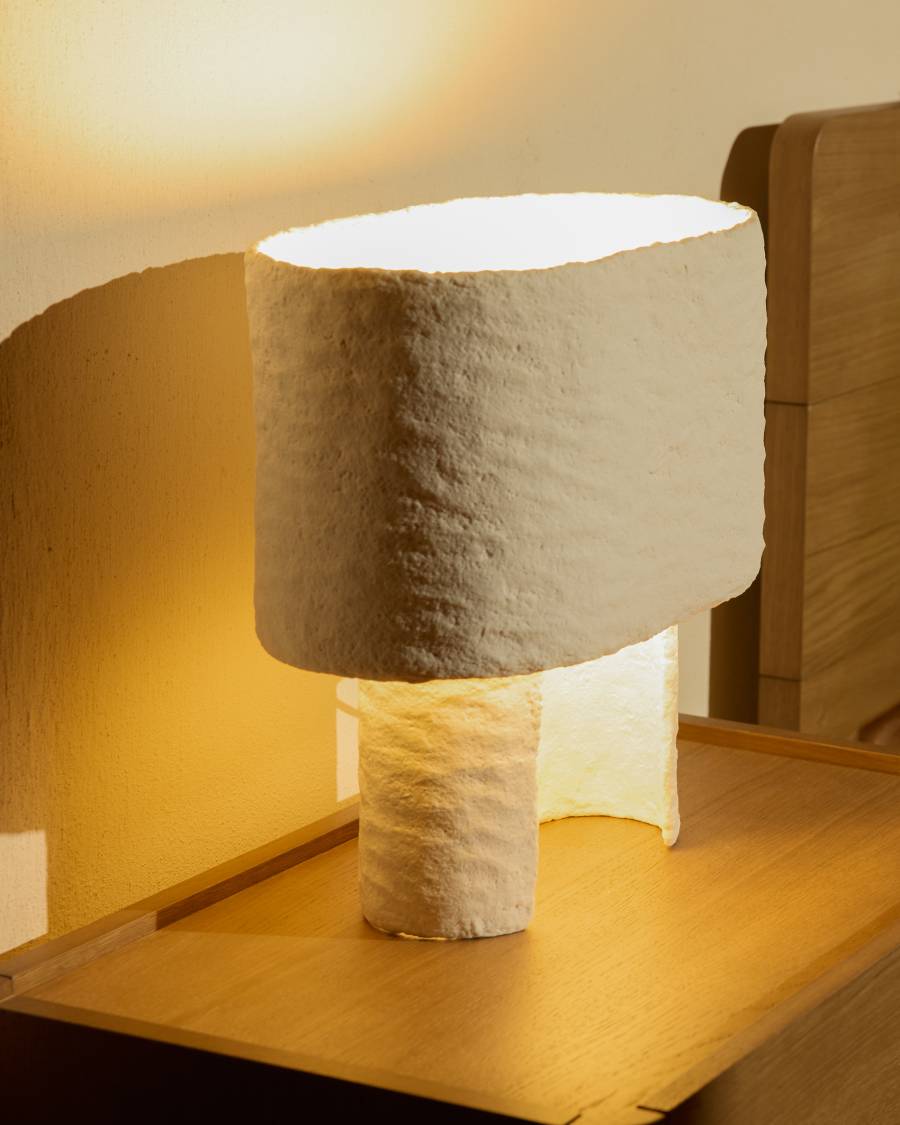 Tischlampe Japandi Pappmaché Weiß