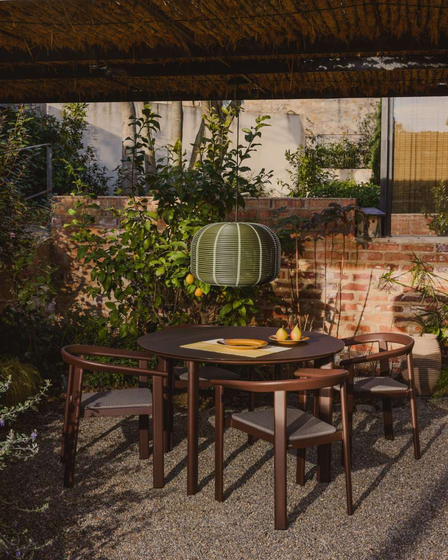 Japandi Outdoor-Stuhl aus Aluminium und Seil, Braun
