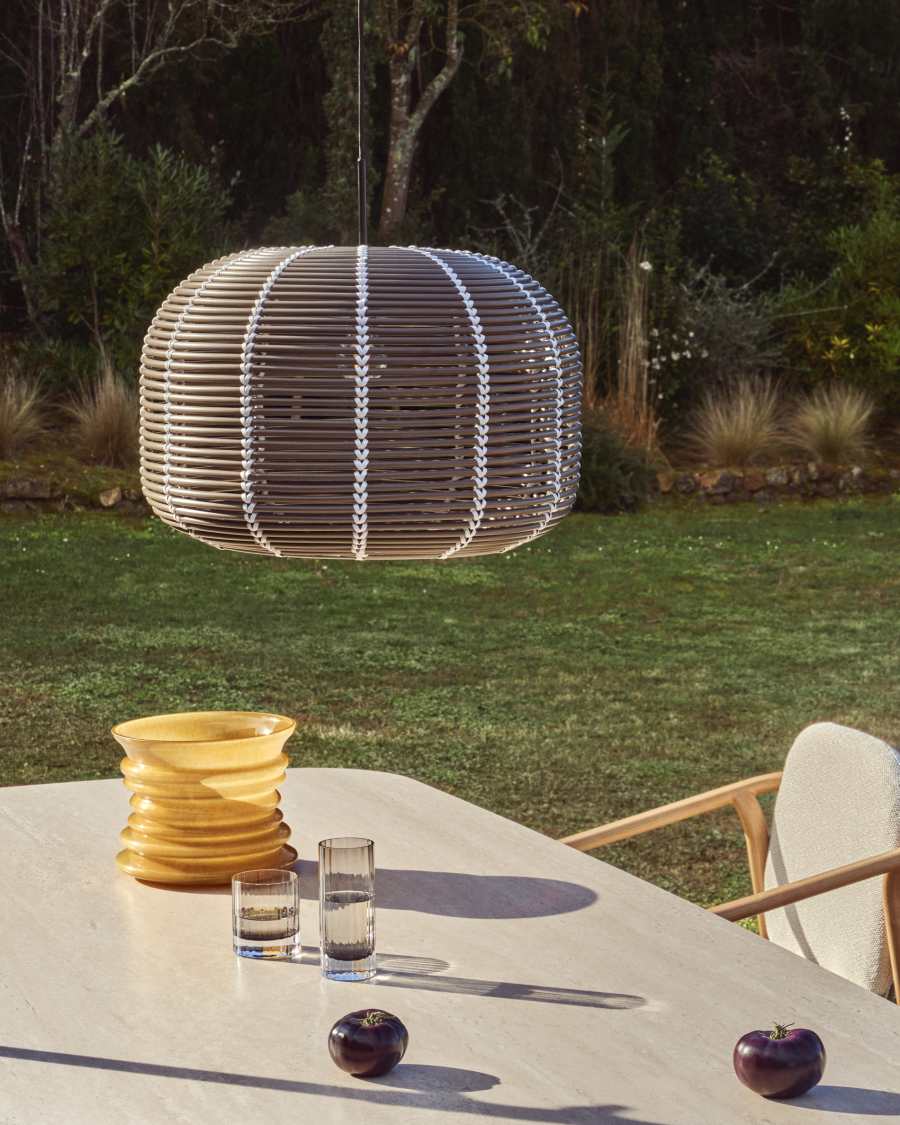 Deckenleuchte Lampenschirm Japandi Rattan Taupe Outdoor 50 cm