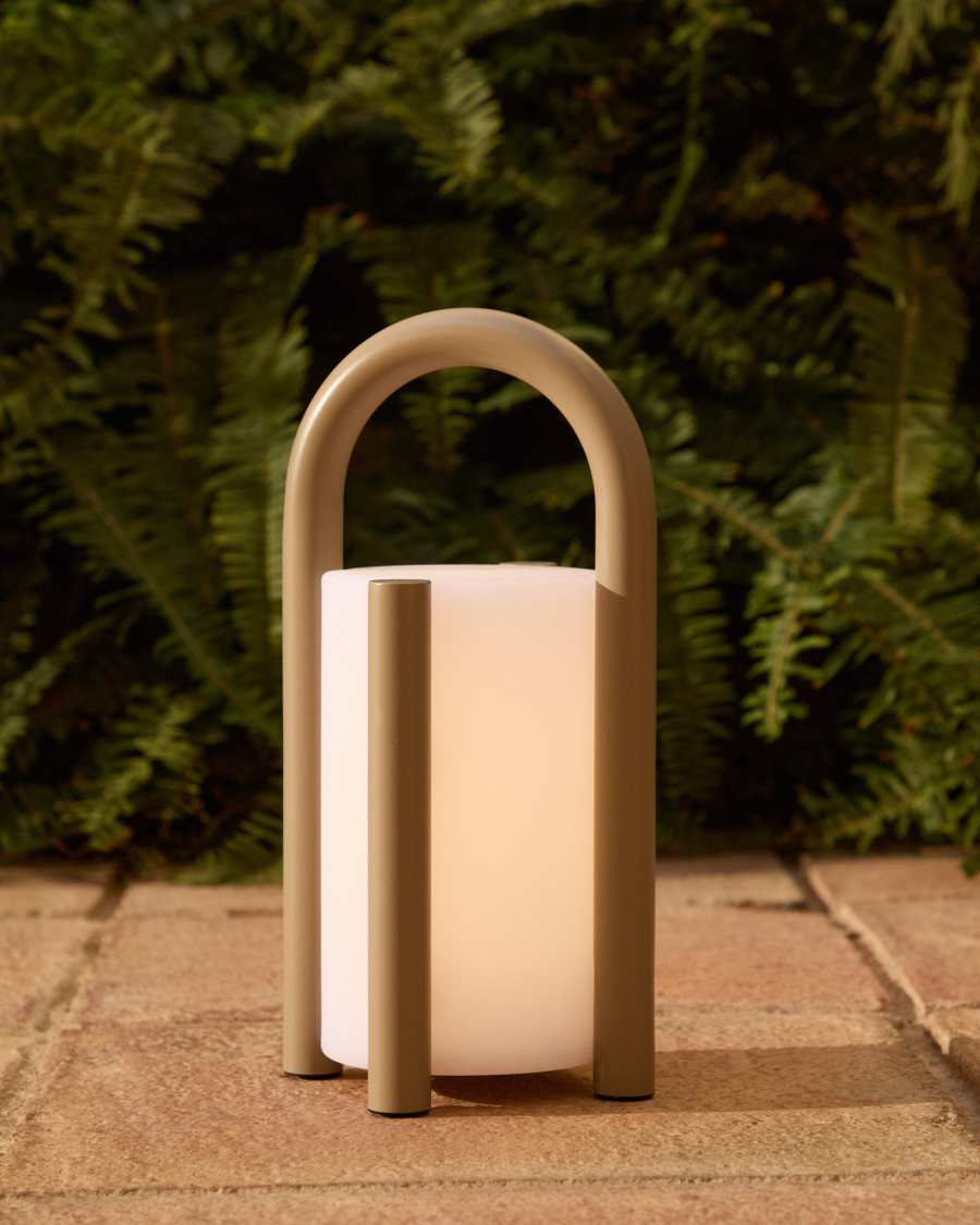 Kleine Tragbare Japandi Tischlampe aus Polyethylen in Taupe