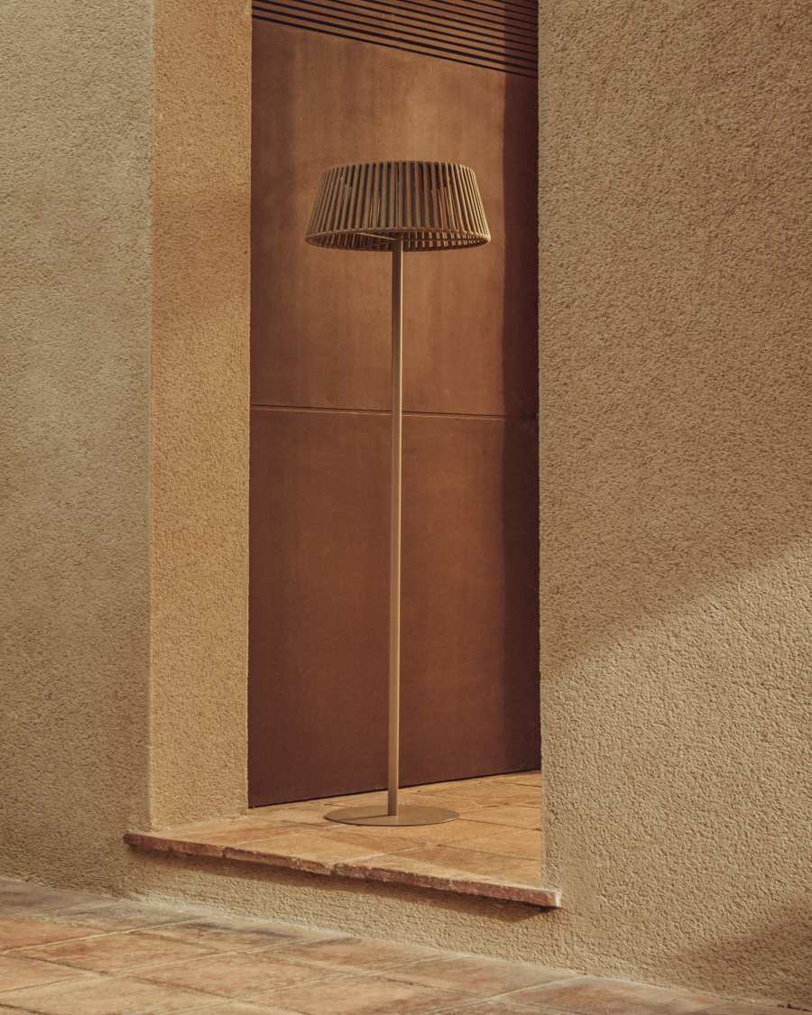 Japandi Stehlampe Beige mit Seil Solar Außenlampe 46 cm