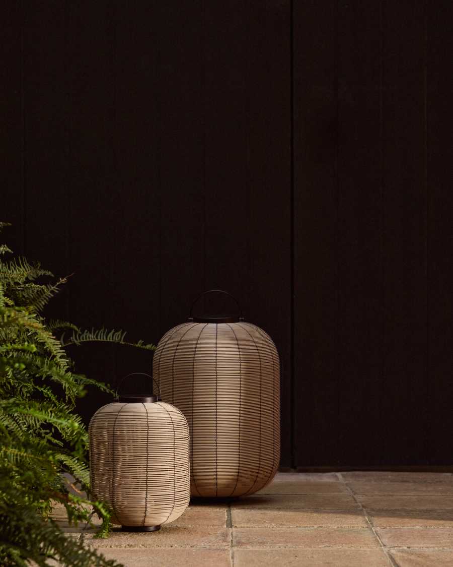 Japandi Tischlampe Rattan Hellgrau Tragbar LED
