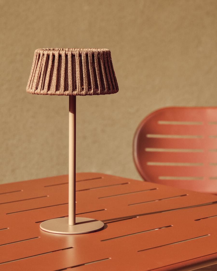 Japandi Tischlampe aus Seil, Beige, Solar, für Außen