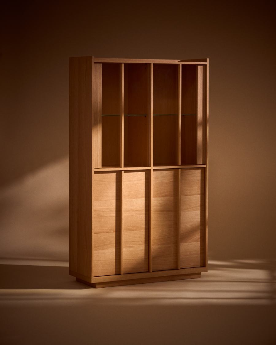 Vitrine im Japandi-Stil aus Eichenholz Natur 100x170 cm