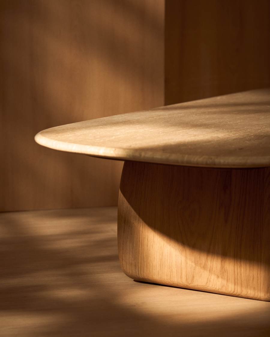 Couchtisch Japandi Travertin Eichenholz 147x65 cm