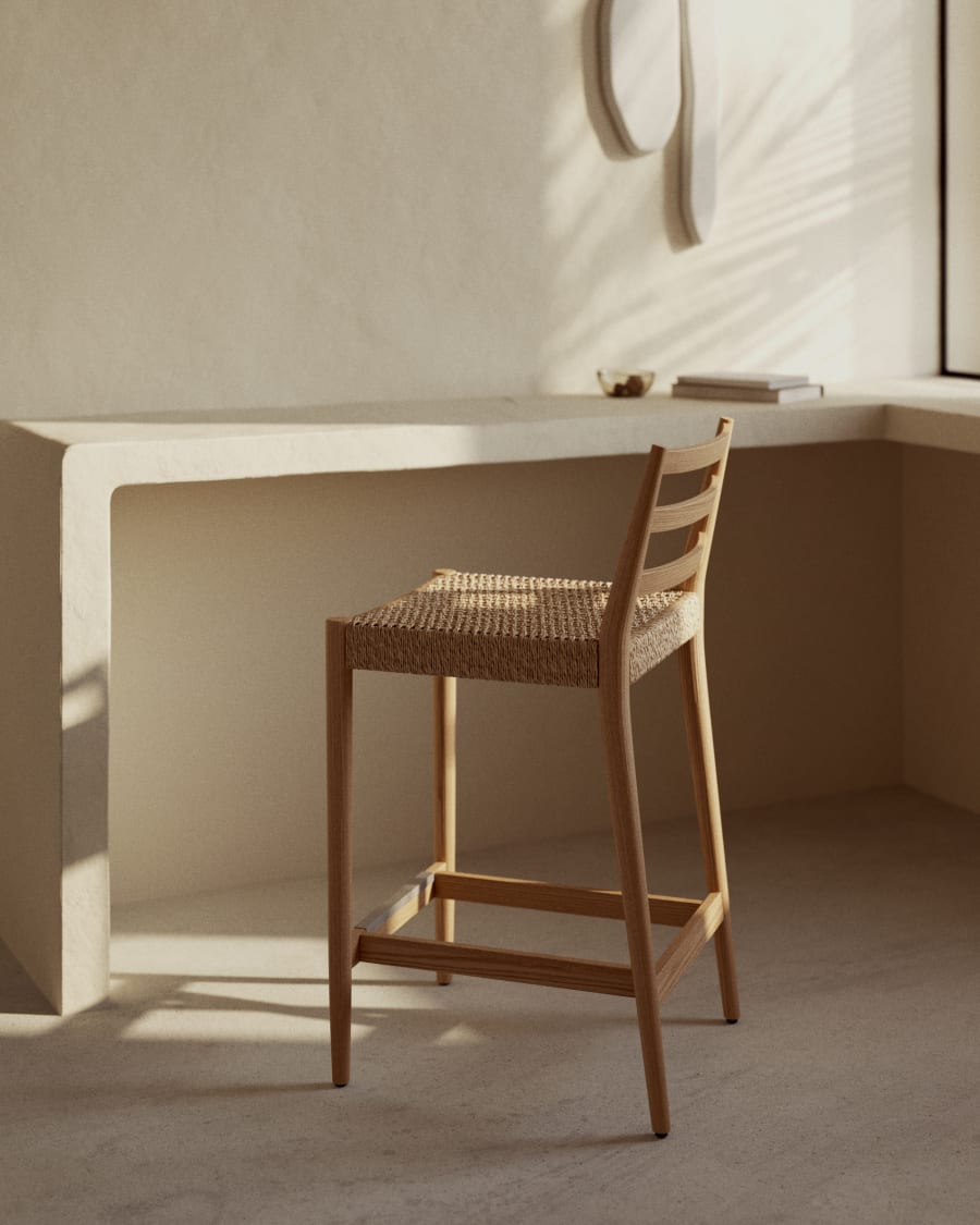 Japandi Barhocker aus Eiche & Seil –