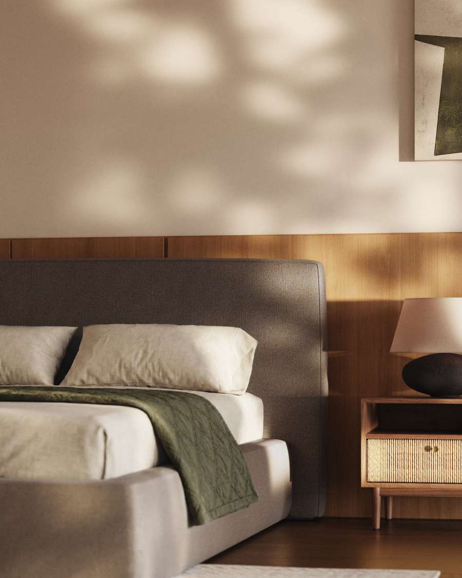 Japandi Bett mit Bettkasten 180x200 cm Braun