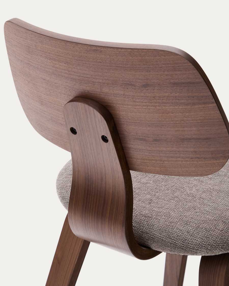 Japandi Stuhl Beige Chenille Nussbaumfurnier
