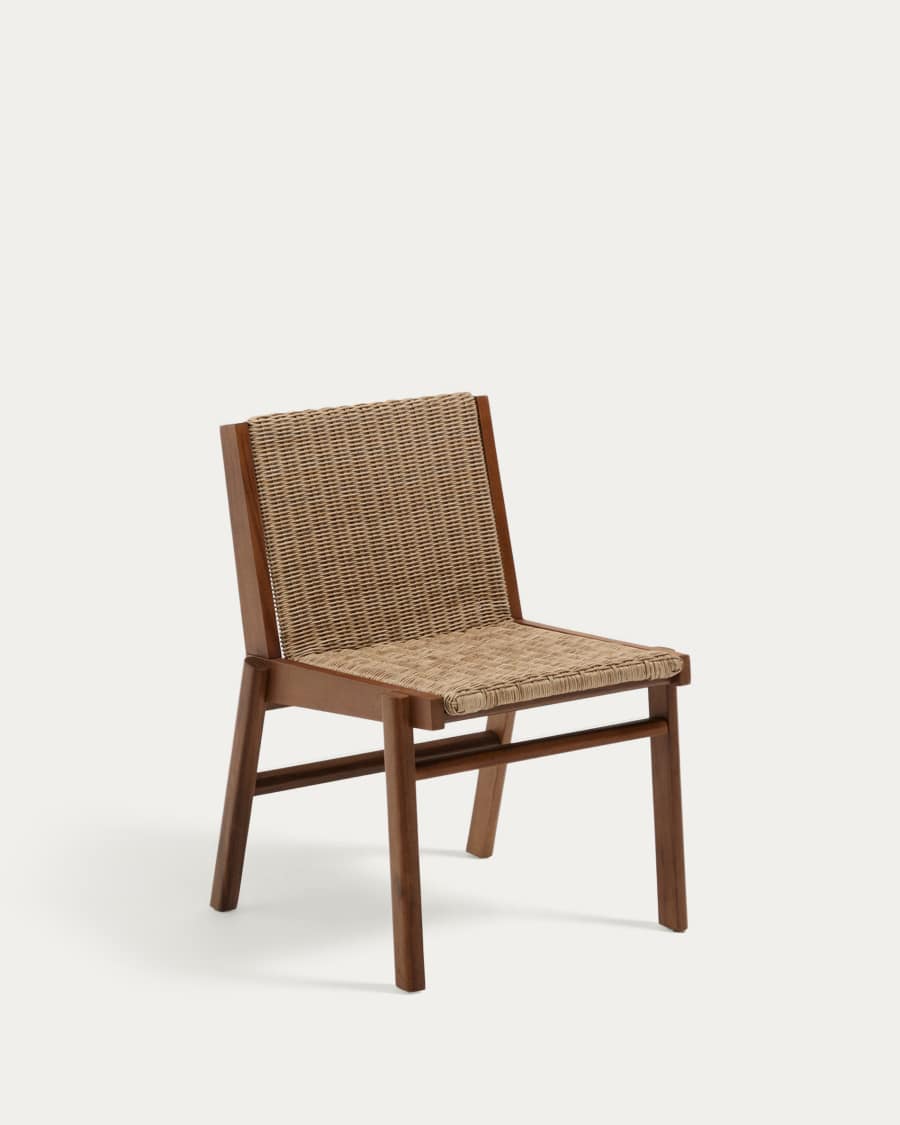 Japandi Stuhl aus Teakholz und Rattan