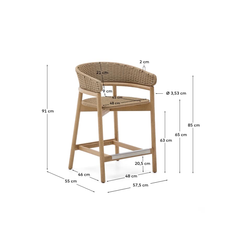 Japandi Hocker aus Akazienholz mit Beilem Seil, 65 cm