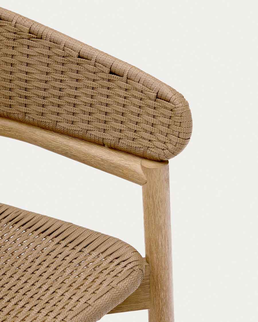 Japandi Hocker aus Akazienholz mit Beilem Seil, 65 cm