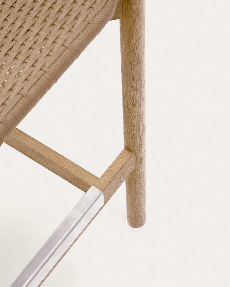 Japandi Hocker aus Akazienholz mit Beilem Seil, 65 cm