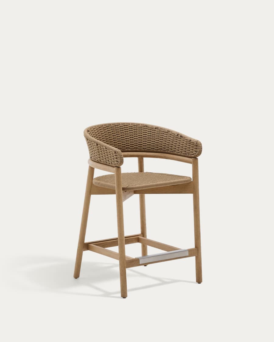 Japandi Hocker aus Akazienholz mit Beilem Seil, 65 cm