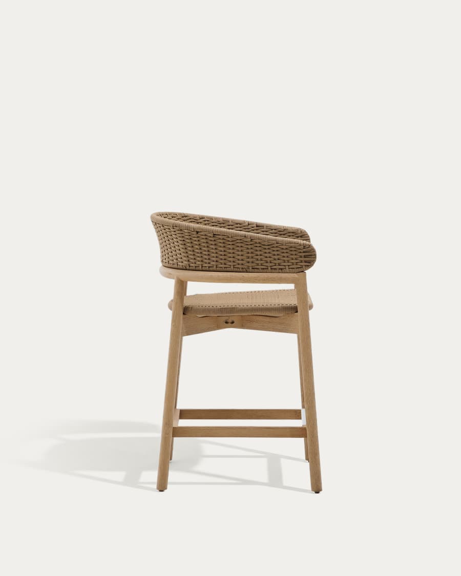Japandi Hocker aus Akazienholz mit Beilem Seil, 65 cm