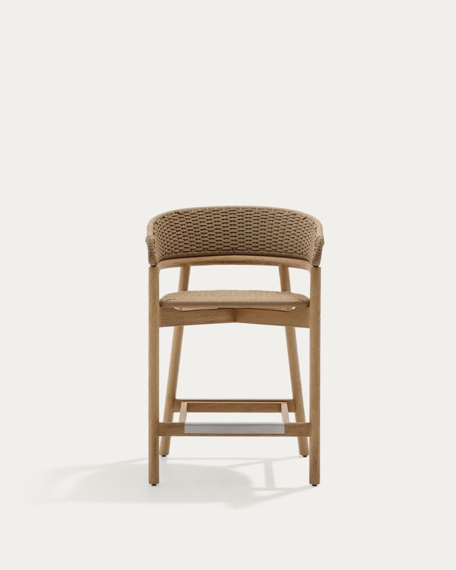 Japandi Hocker aus Akazienholz mit Beilem Seil, 65 cm