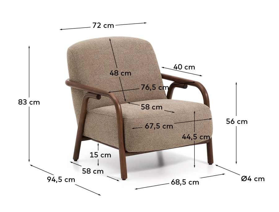 Sessel Japandi Taupe Chenille Eschenholz Nussbraun