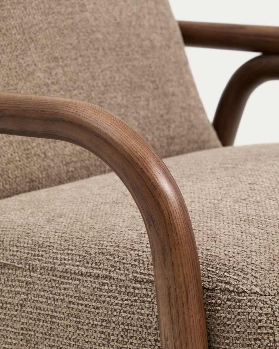 Sessel Japandi Taupe Chenille Eschenholz Nussbraun