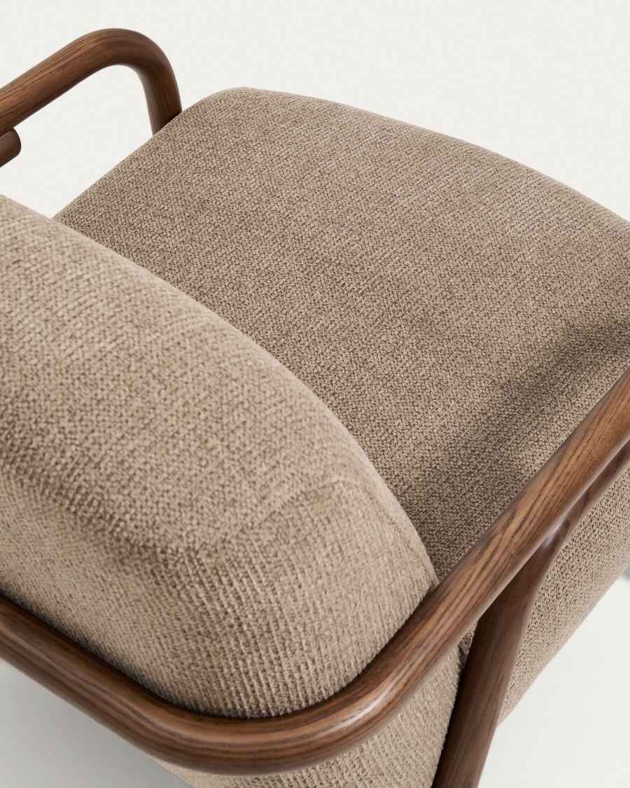 Sessel Japandi Taupe Chenille Eschenholz Nussbraun
