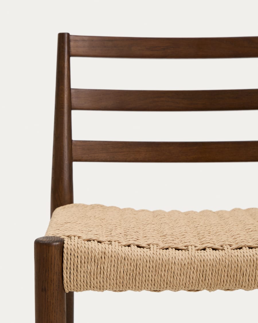 Japandi Hocker aus Walnussholz mit Seilgeflecht