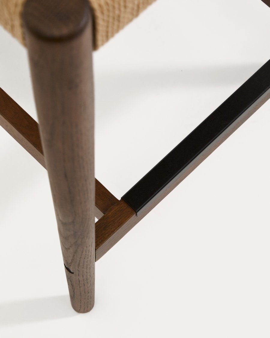 Japandi Hocker aus Walnussholz mit Seilgeflecht