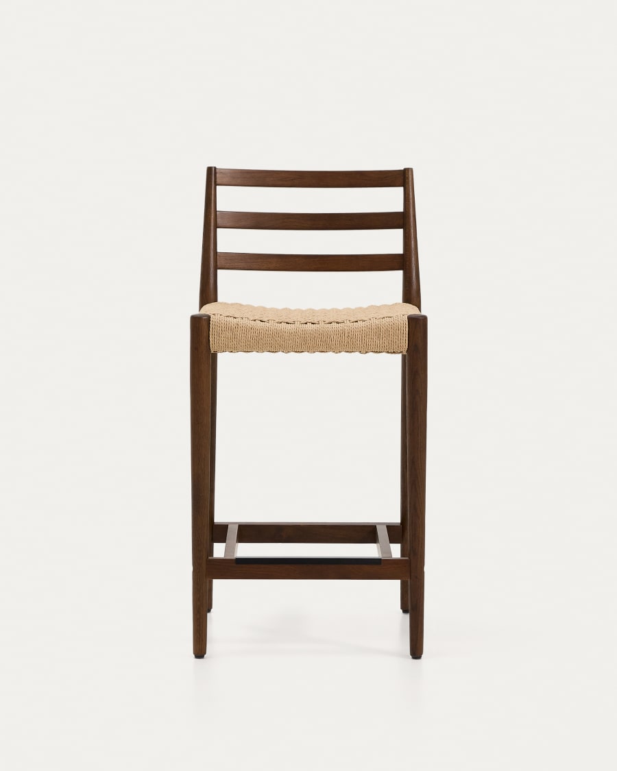 Japandi Hocker aus Walnussholz mit Seilgeflecht