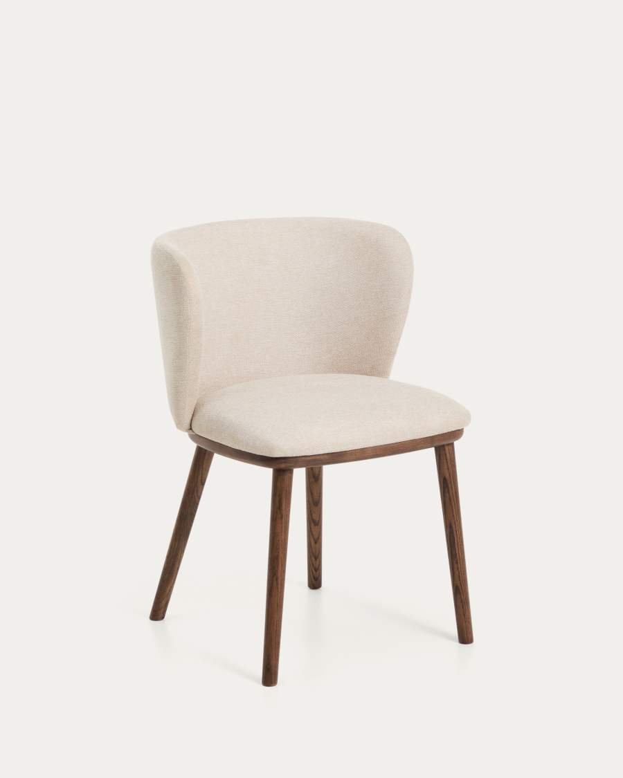 Japandi Sessel Beige Chenille Eschenholz Walnuss