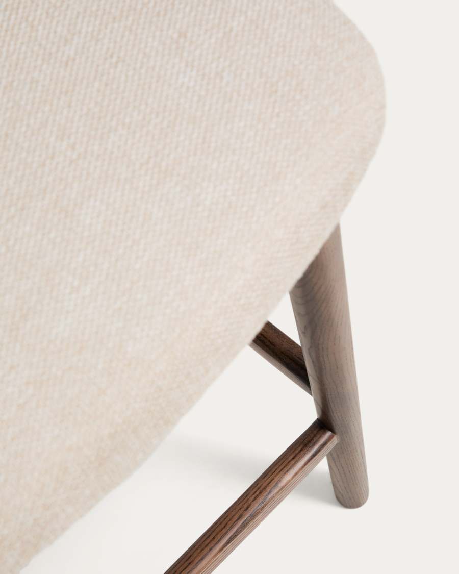 Hocker Japandi Beige Chenille Eschenholz Walnuss 65 cm