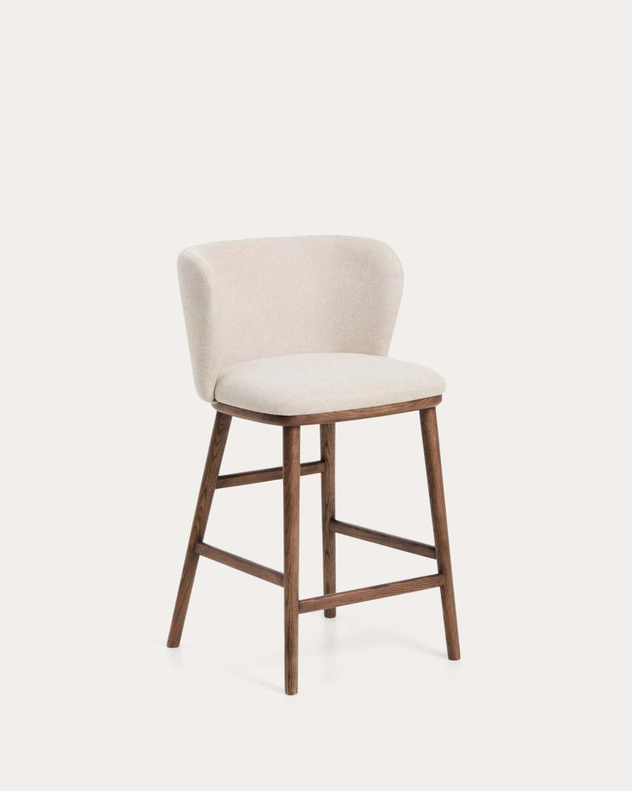 Hocker Japandi Beige Chenille Eschenholz Walnuss 65 cm
